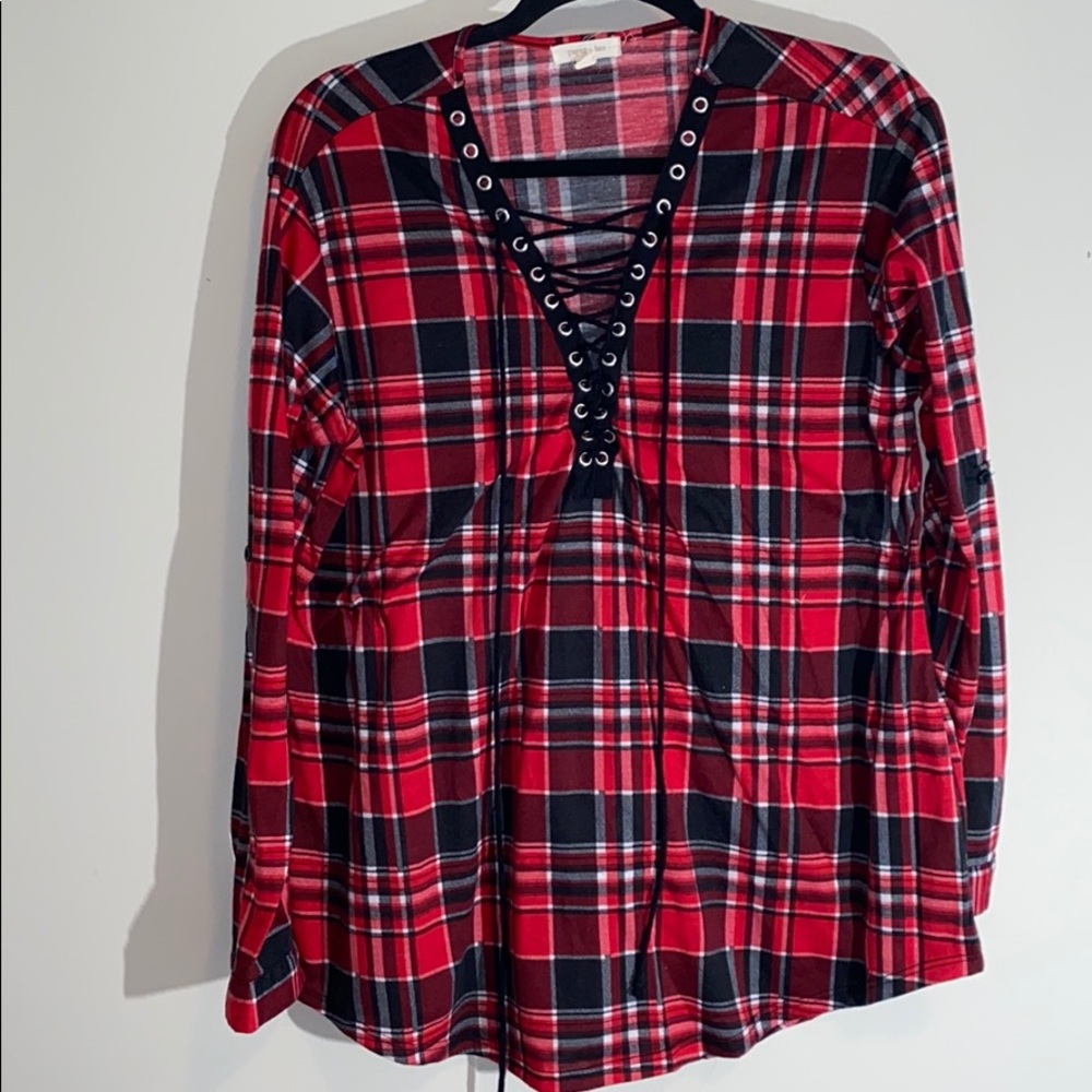 Red, White, and Black plaid shirt